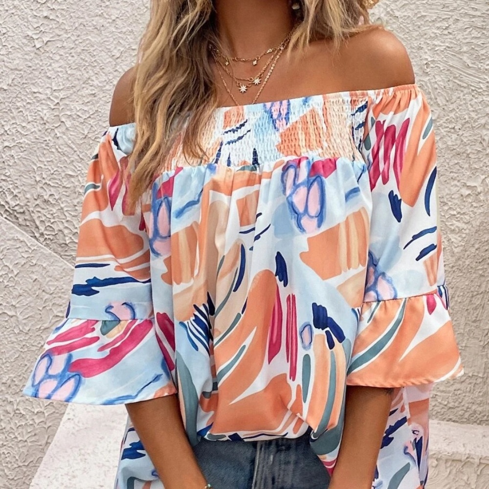 Boho Print Off Shoulder Blouse - Picture 4 of 10